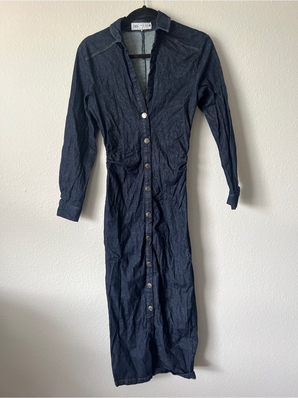 Zara Denim Maxi Dress Long Sleeve XS - Picture 2 of 3